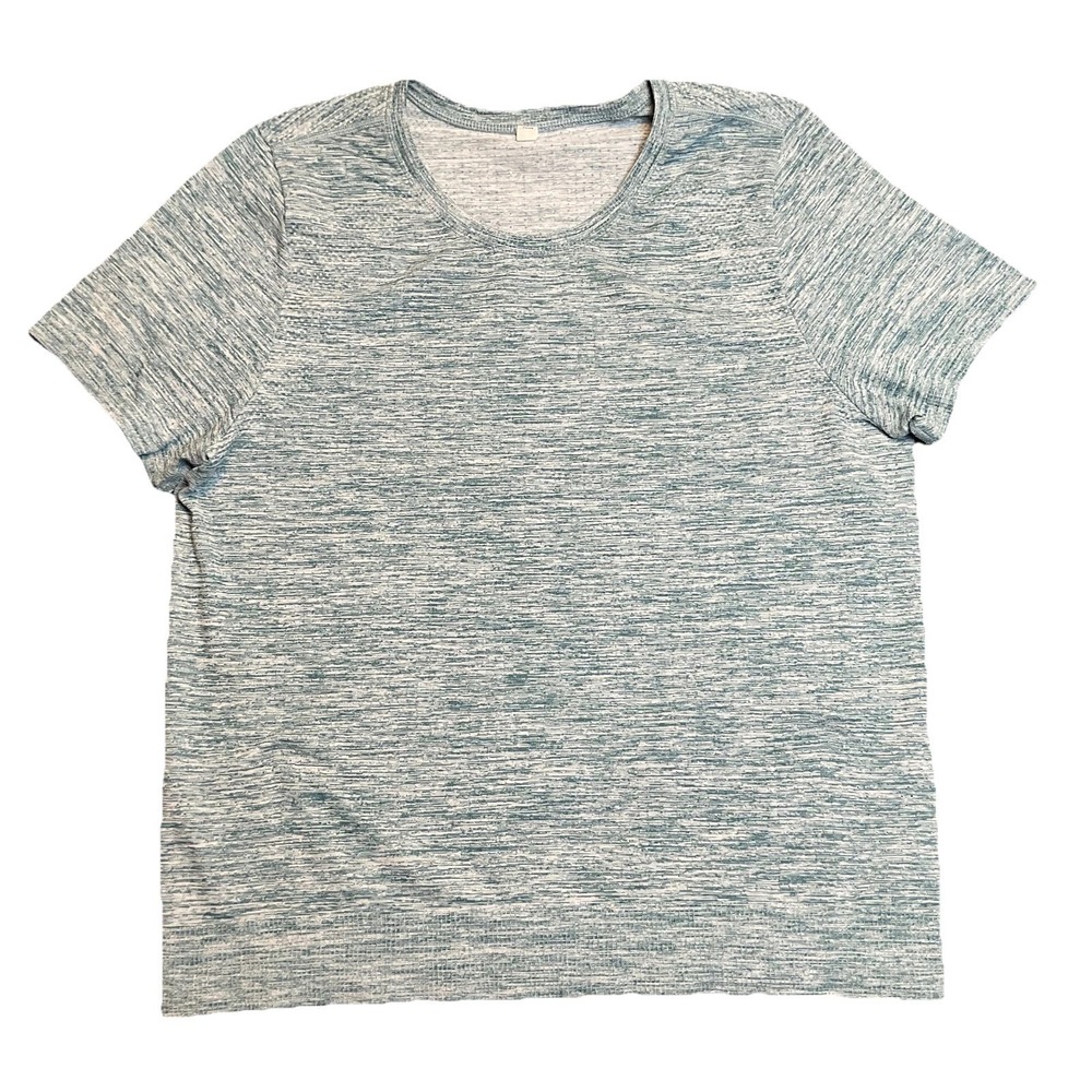 Lululemon T Shirt Women M Blue Space Dye Stretch Round Neck Athletic Active Wear